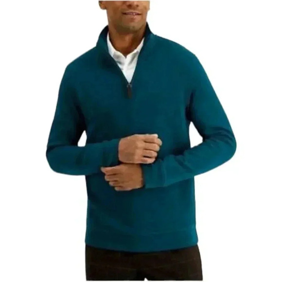 Tasso Elba 1/4 Zip Teal Green Cotton Blend Size Medium - Picture 1 of 11
